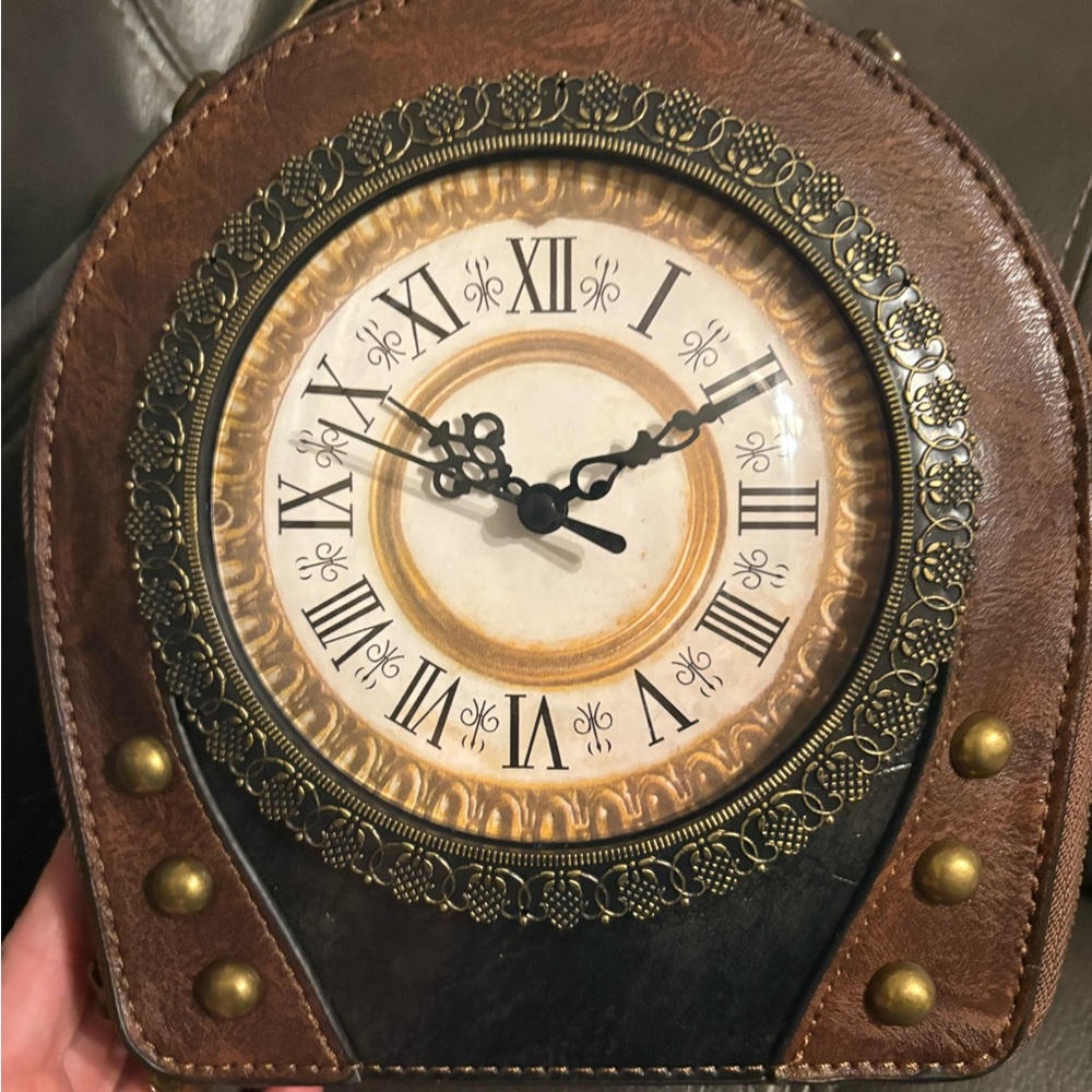 Unbranded Brown and Gold Vintage Clock Crossbody Bag clock works